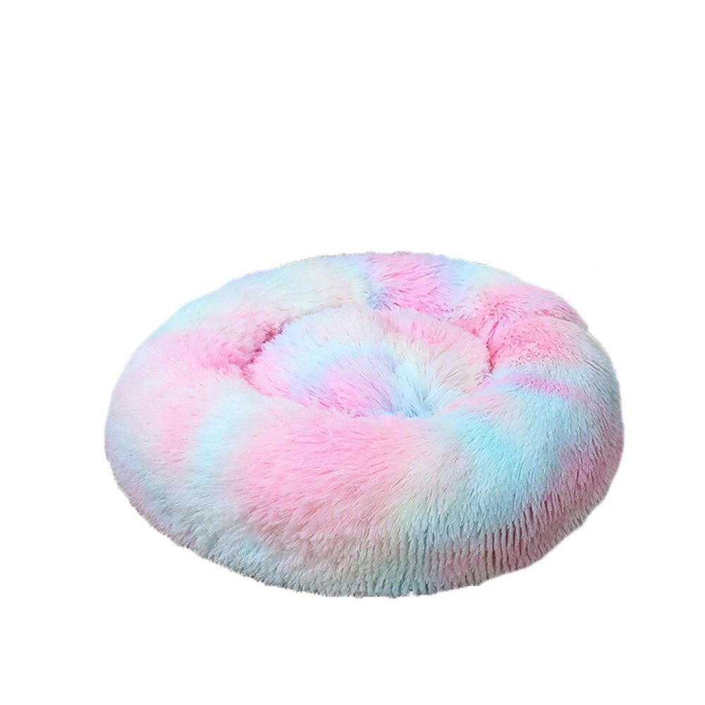Ultra soft donut pet bed by Mufaal.com with plush fabric and raised edges, designed for comfort for dogs and cats.