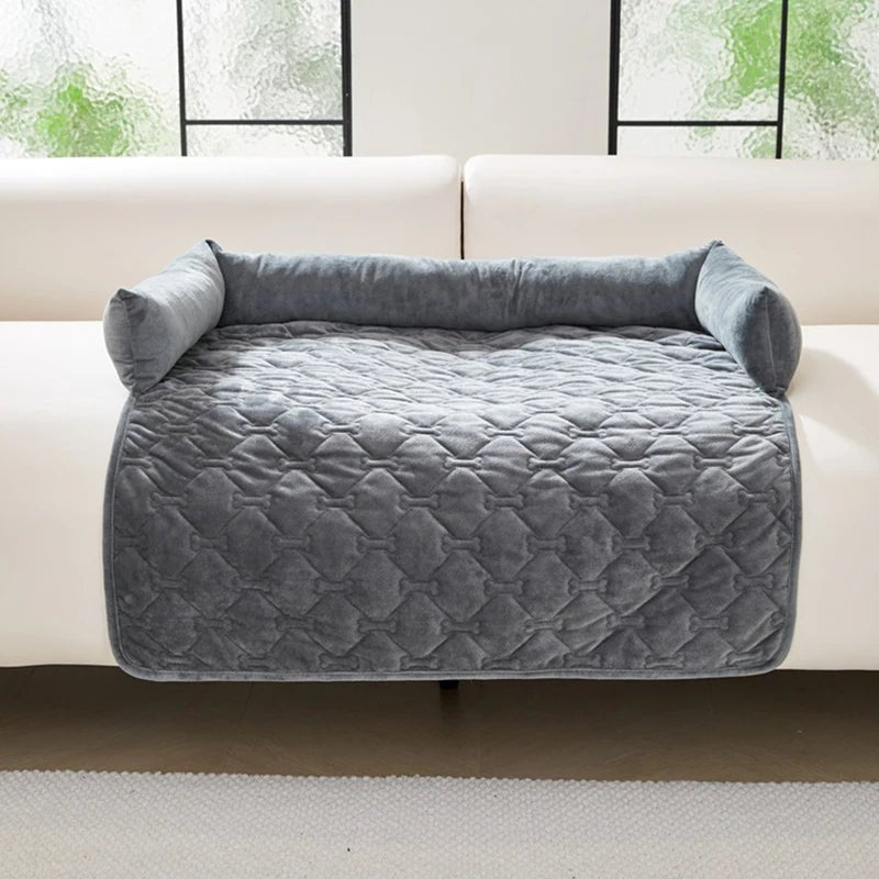 Soft 2-in-1 dog sofa bed and blanket by Mufaal.com, featuring a plush anti-anxiety pet mat for couch or floor use.
