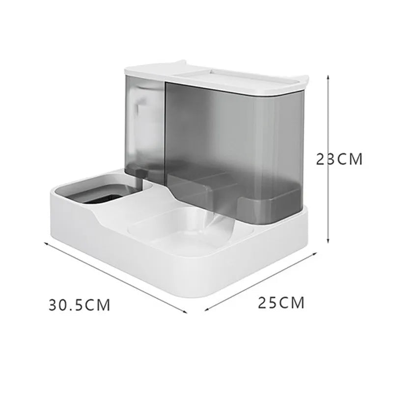 Automatic 2-in-1 pet food and water dispenser with anti-spill bowl for cats and small dogs, by Mufaal.com