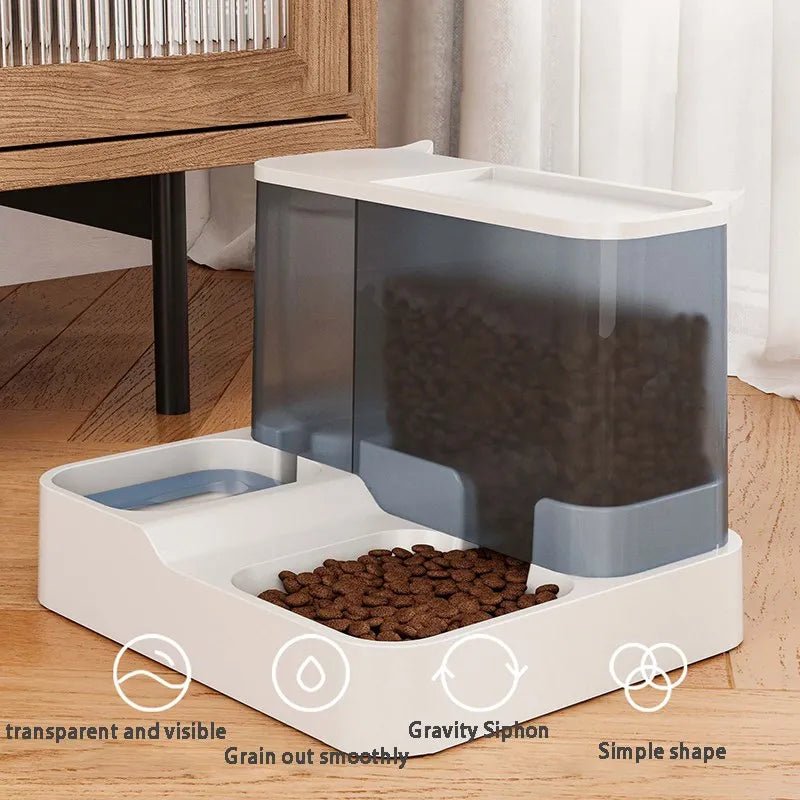 Mufaal.com 2-in-1 pet food and water dispenser with anti-spill bowl for cats and small dogs, automatic and spill-proof design