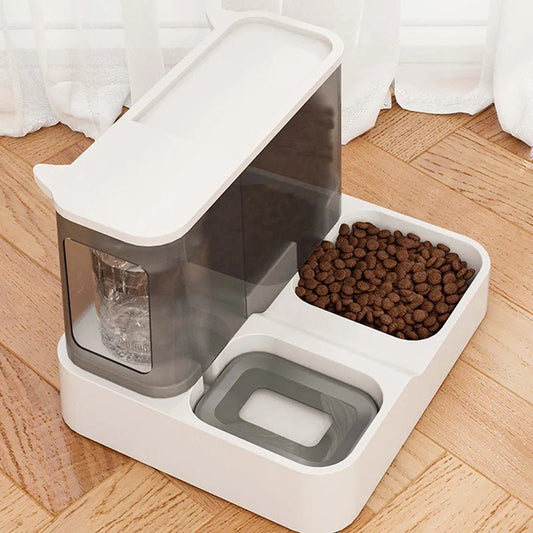 Automatic 2-in-1 pet food and water dispenser for cats and small dogs with anti-spill bowl by Mufaal.com.