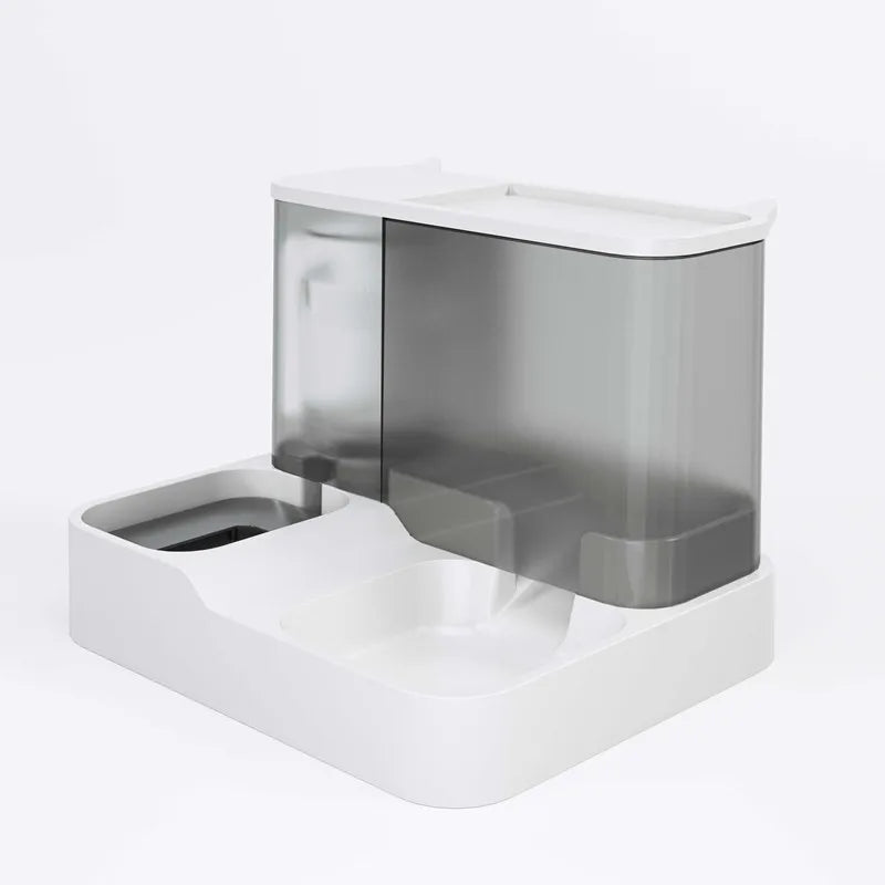 Automatic 2-in-1 pet food and water dispenser with anti-spill bowl for cats and small dogs, by Mufaal.com