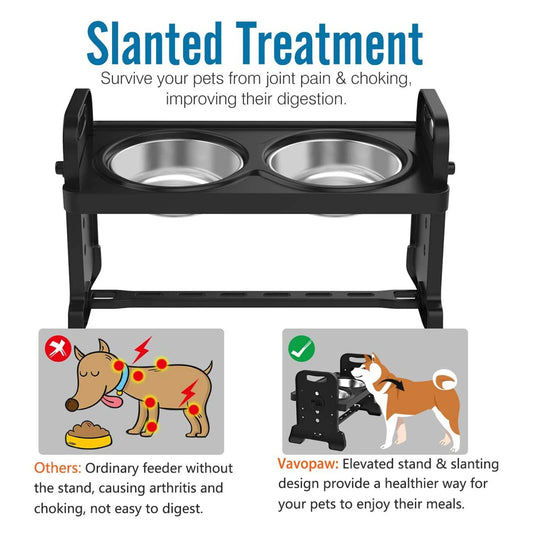 Adjustable elevated stainless steel dog bowl with anti-slip base, suitable for small to large dogs, by Mufaal.com.