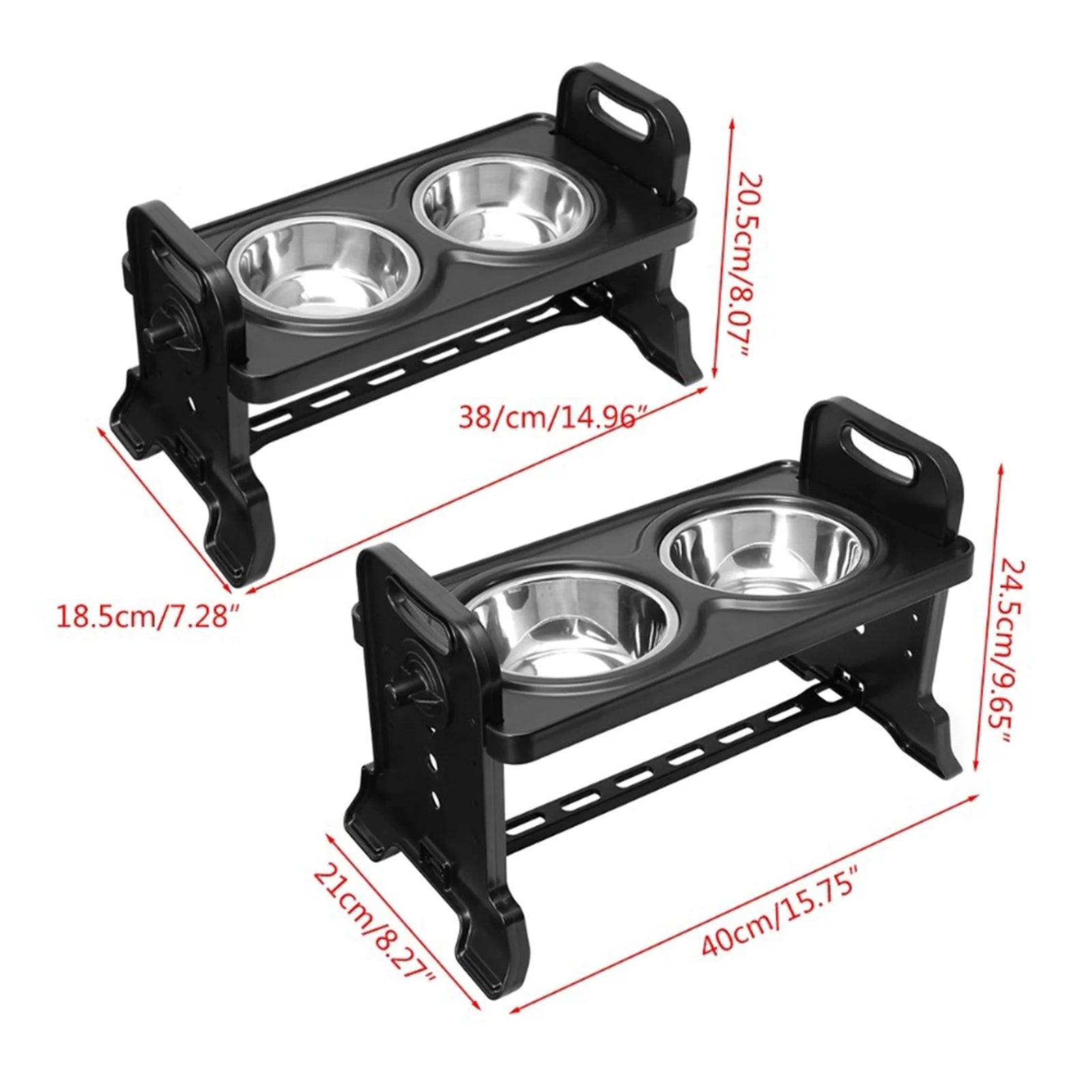 Adjustable stainless steel elevated dog bowl with anti-slip base, suitable for small to large dogs, by Mufaal.com.