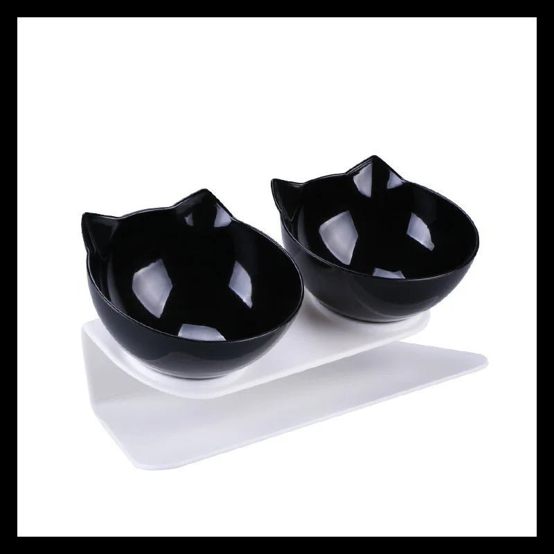 Raised cat and dog feeder bowls with 15-degree tilt, stand, and water bowl, ideal for cats, kittens, and pets.