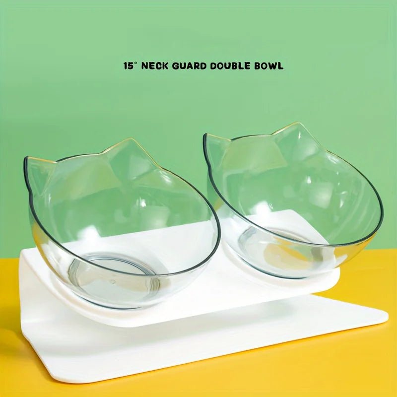 Raised cat and dog feeder bowls with 15-degree tilt, stand, and water bowl, ideal for kittens and pets, by Mufaal.com.