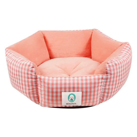 Ultra-soft plush cat and small dog bed by Mufaal.com, cozy sleeping nest with warm, anti-anxiety design for pets.