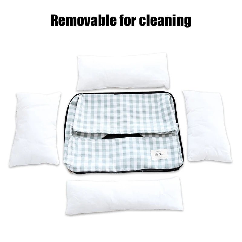 Soft plush raised pet bed for dogs and cats with head support, washable and comfortable for cozy resting.