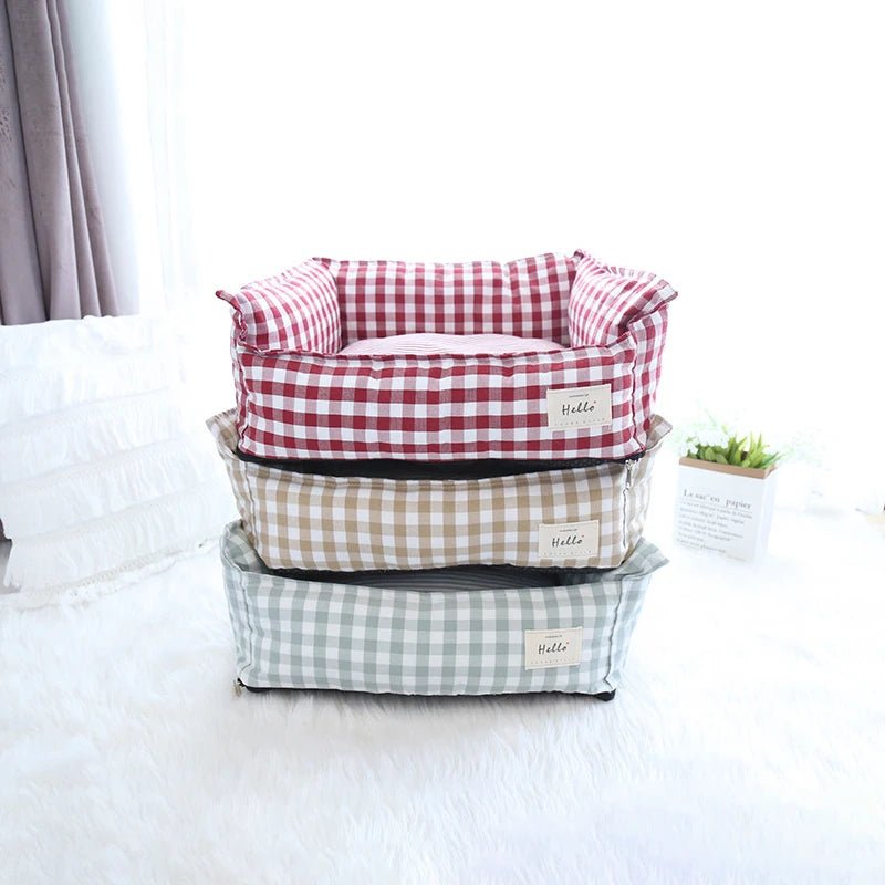 Soft plush raised pet bed by Mufaal.com featuring head support, washable design, ideal for dogs and cats.