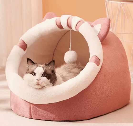 Cozy Semi - Enclosed Cat Bed – Soft Plush Cat Nest House, Warm & Breathable Pet Bed, Secure Sleeping Cave for Indoor Cats (Rabbit & Cartoon Designs, Multiple Sizes) for sale - High quality | Mufaal.com