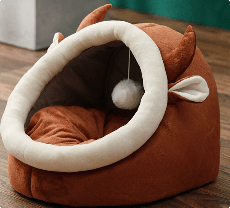 Cozy Semi - Enclosed Cat Bed – Soft Plush Cat Nest House, Warm & Breathable Pet Bed, Secure Sleeping Cave for Indoor Cats (Rabbit & Cartoon Designs, Multiple Sizes) for sale - High quality | Mufaal.com