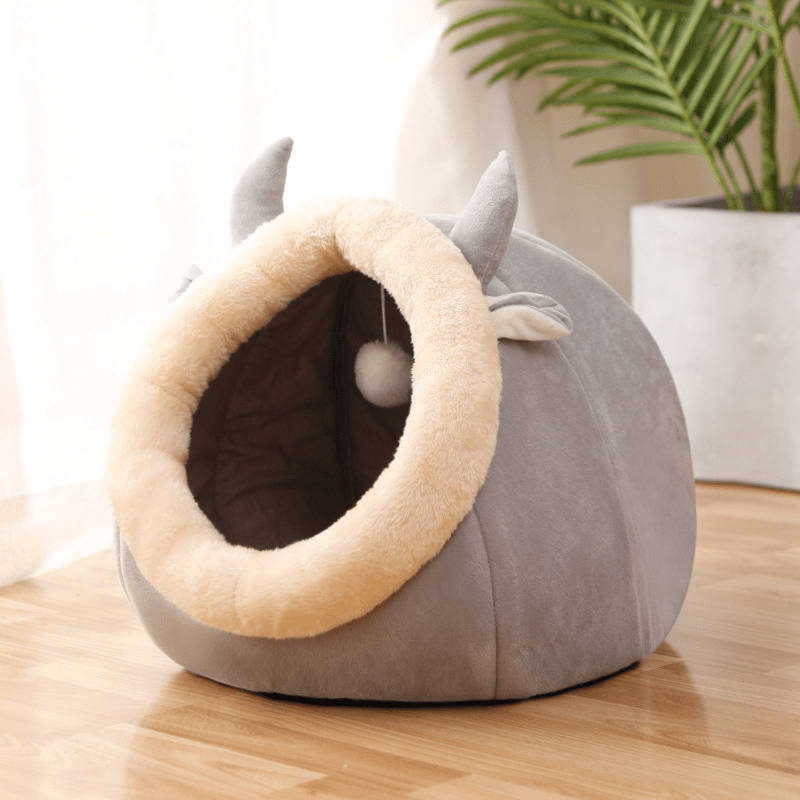 Cozy Semi - Enclosed Cat Bed – Soft Plush Cat Nest House, Warm & Breathable Pet Bed, Secure Sleeping Cave for Indoor Cats (Rabbit & Cartoon Designs, Multiple Sizes) for sale - High quality | Mufaal.com