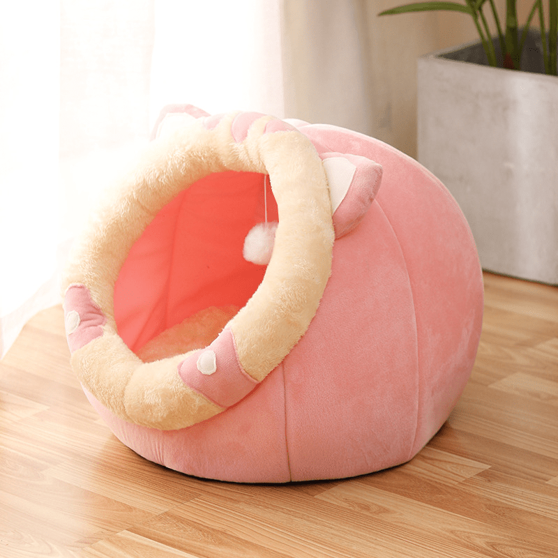 Cozy Semi - Enclosed Cat Bed – Soft Plush Cat Nest House, Warm & Breathable Pet Bed, Secure Sleeping Cave for Indoor Cats (Rabbit & Cartoon Designs, Multiple Sizes) for sale - High quality | Mufaal.com