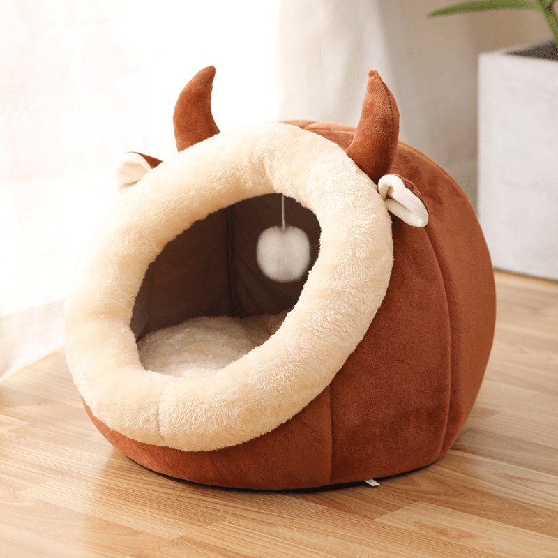 Cozy Semi - Enclosed Cat Bed – Soft Plush Cat Nest House, Warm & Breathable Pet Bed, Secure Sleeping Cave for Indoor Cats (Rabbit & Cartoon Designs, Multiple Sizes) for sale - High quality | Mufaal.com