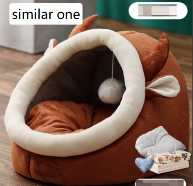 Cozy Semi - Enclosed Cat Bed – Soft Plush Cat Nest House, Warm & Breathable Pet Bed, Secure Sleeping Cave for Indoor Cats (Rabbit & Cartoon Designs, Multiple Sizes) for sale - High quality | Mufaal.com