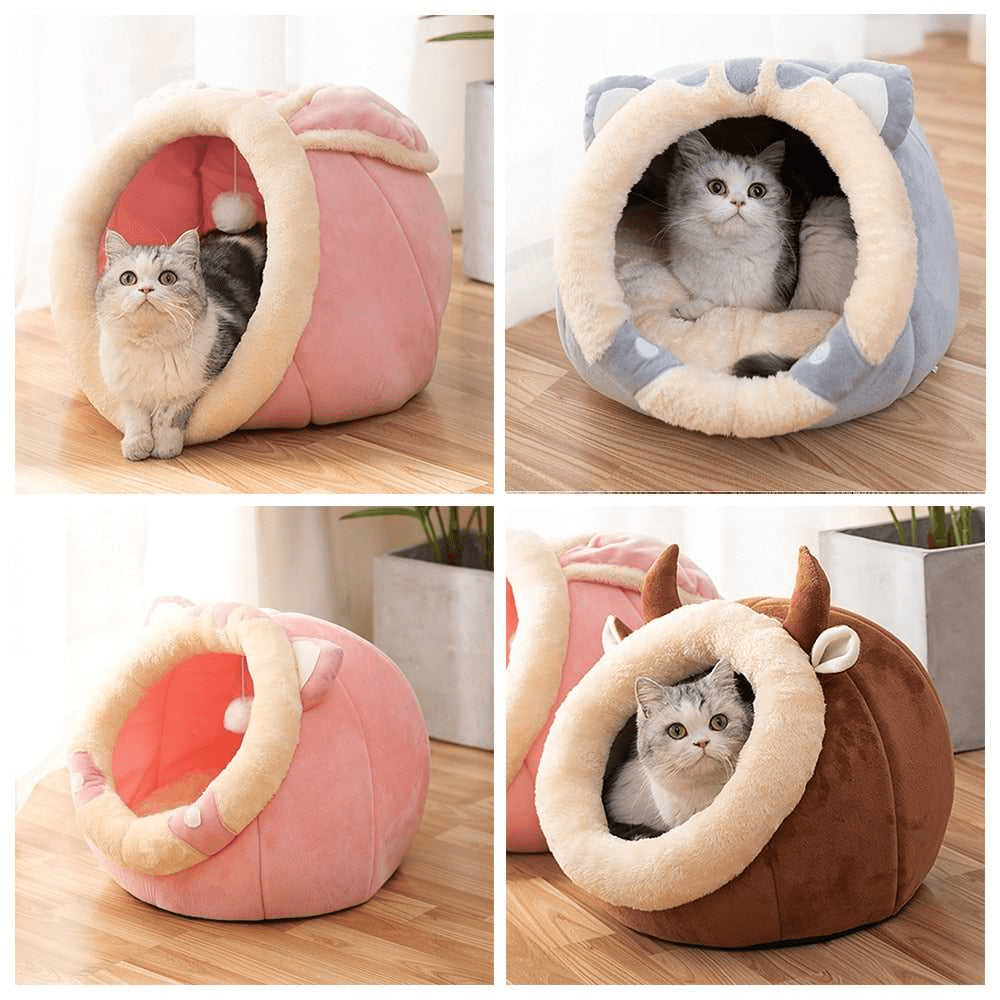 Cozy Semi - Enclosed Cat Bed – Soft Plush Cat Nest House, Warm & Breathable Pet Bed, Secure Sleeping Cave for Indoor Cats (Rabbit & Cartoon Designs, Multiple Sizes) for sale - High quality | Mufaal.com