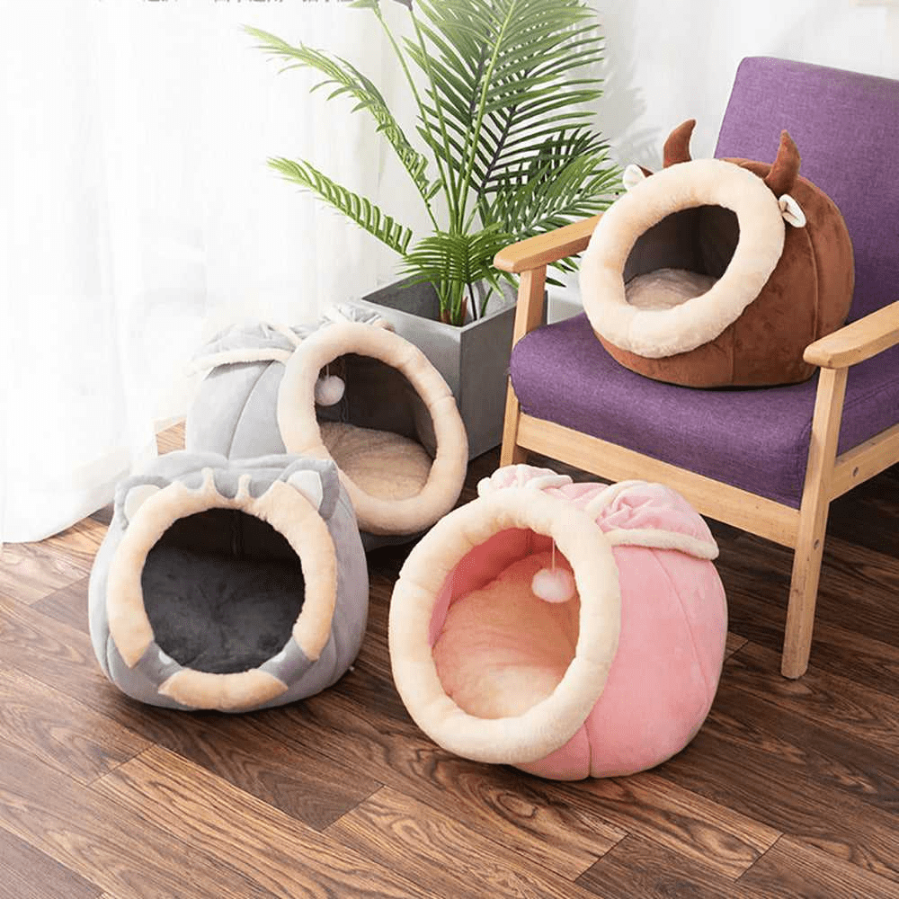 Cozy Semi - Enclosed Cat Bed – Soft Plush Cat Nest House, Warm & Breathable Pet Bed, Secure Sleeping Cave for Indoor Cats (Rabbit & Cartoon Designs, Multiple Sizes) for sale - High quality | Mufaal.com