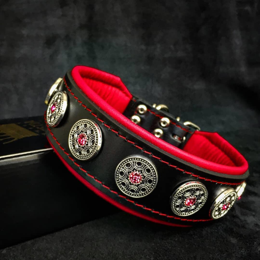 Luxury Leather Dog Collar with Rhinestones – Handmade Padded Designer Collar for S for sale - High quality Collars | Mufaal.com