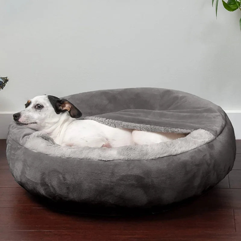 Luxury plush dog bed by Mufaal.com featuring ultra-soft fabric, calming design, anti-slip bottom, and washable cover for medium and large dogs.