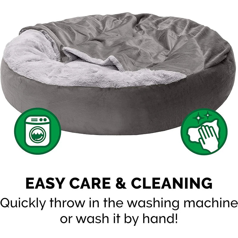 Luxury plush dog bed by Mufaal.com with soft fabric, anti-slip bottom, and washable cover, designed for medium and large dogs.