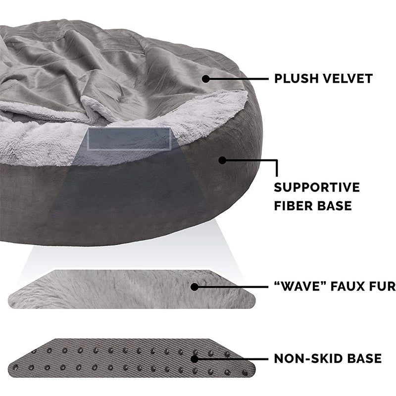 Luxury plush dog bed from Mufaal.com, ultra-soft calming sofa with anti-slip bottom for medium and large dogs, washable and comfortable.