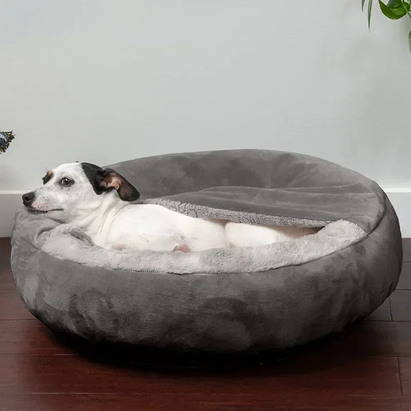 Luxury plush dog bed by Mufaal.com, ultra-soft calming sofa for medium and large dogs with anti-slip bottom and washable fabric.
