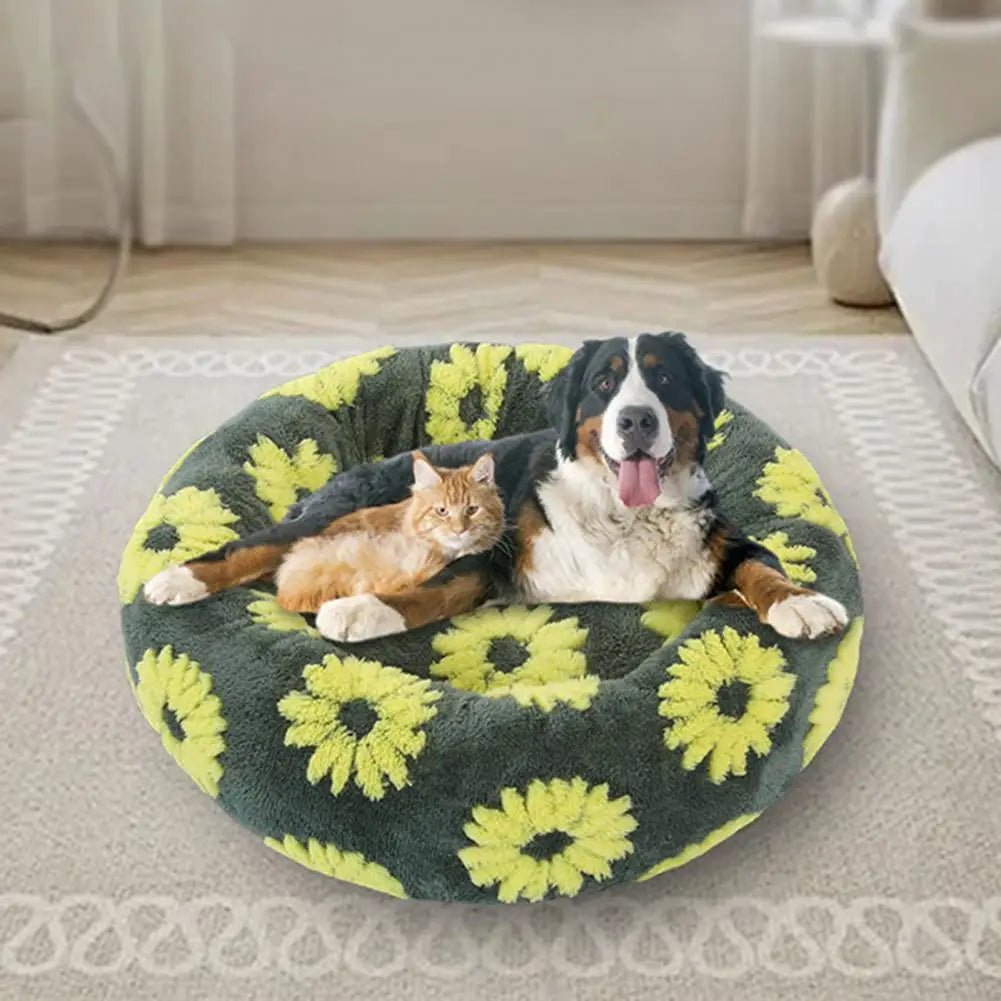 Soft plush pet nest bed with raised edges, ideal for dog and cat comfort and support, by Mufaal.com.