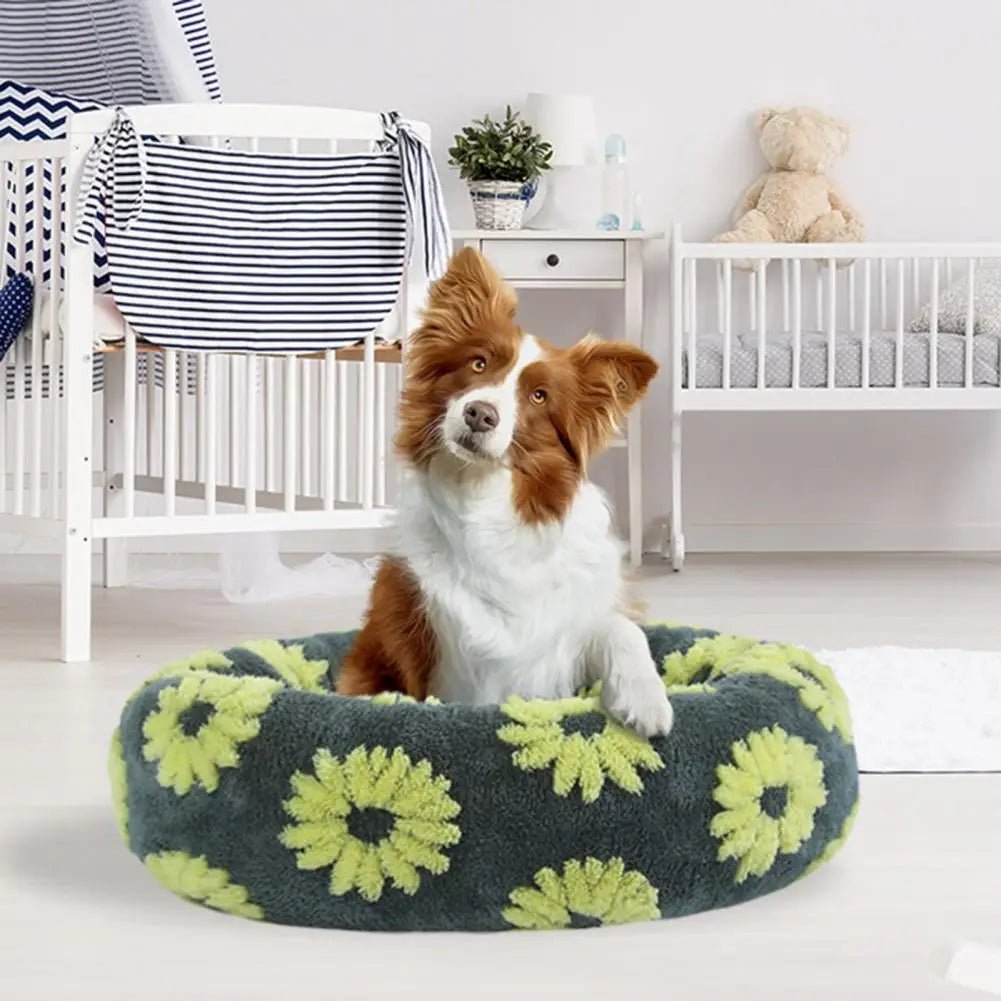 Soft plush pet nest bed with raised edges for dogs and cats, providing comfort and support.