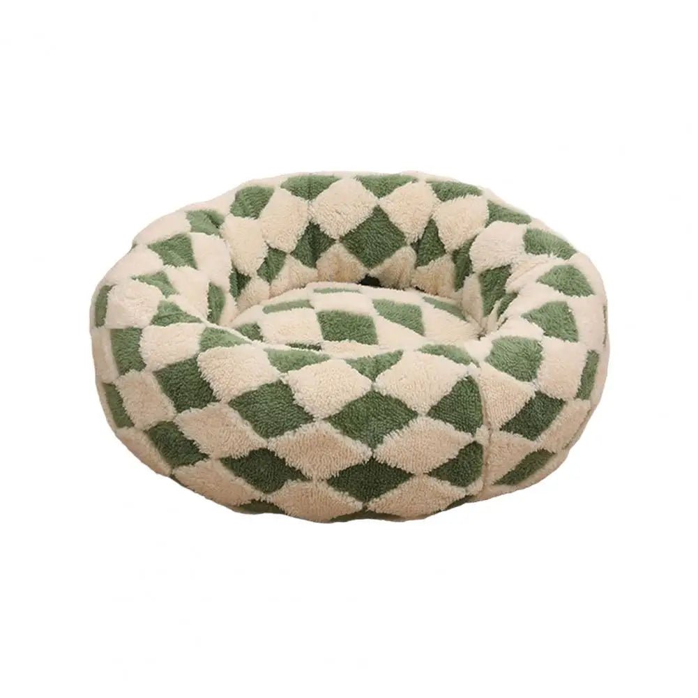 Soft plush pet nest bed with raised edges for dogs and cats, offering comfort and support for cozy relaxation.