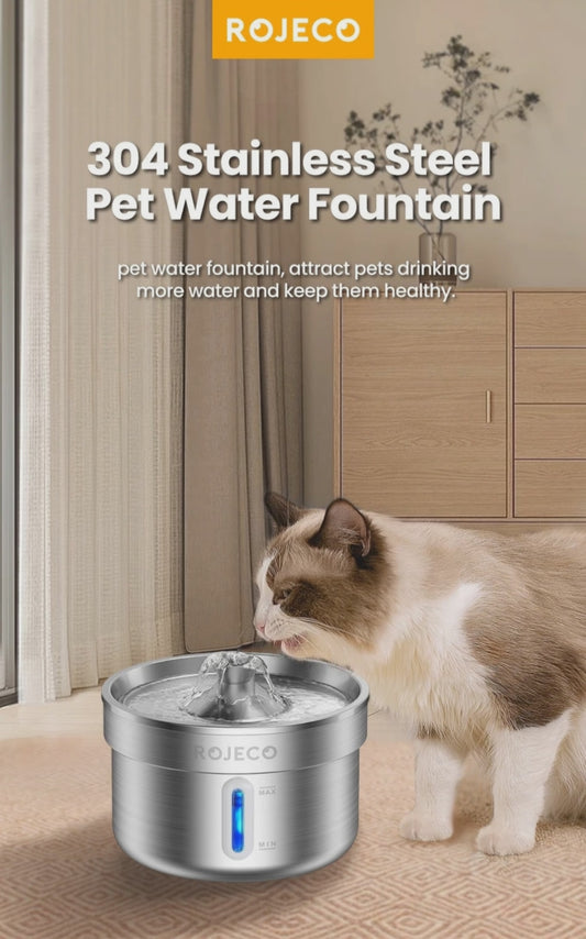Stainless Steel Cat Water Fountain – Automatic Pet Water Dispenser 2L (Ultra Quiet, Filtered)