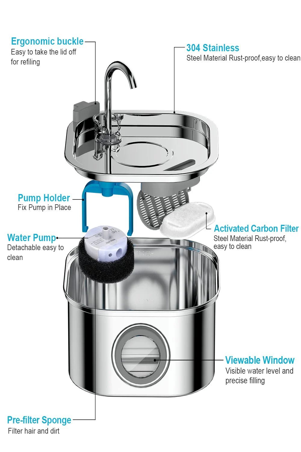 Stainless Steel Cat Water Fountain 3.2L – Ultra Quiet Pet Fountain with Double Filtration System for sale - High quality | Mufaal.com