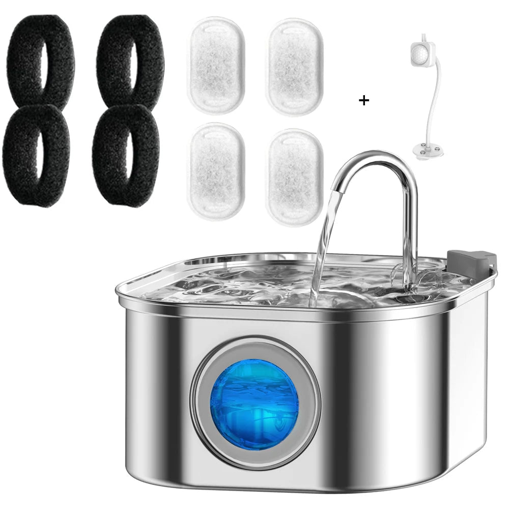 Stainless Steel Cat Water Fountain 3.2L – Ultra Quiet Pet Fountain with Double Filtration System for sale - High quality | Mufaal.com