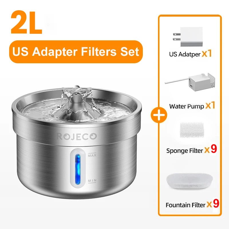 Stainless Steel Cat Water Fountain – Automatic Pet Water Dispenser 2L (Ultra Quiet, Filtered) for sale - High quality | Mufaal.com