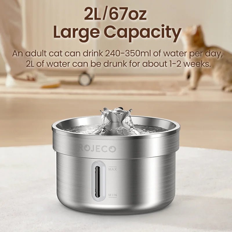 Stainless Steel Cat Water Fountain – Automatic Pet Water Dispenser 2L (Ultra Quiet, Filtered) for sale - High quality | Mufaal.com