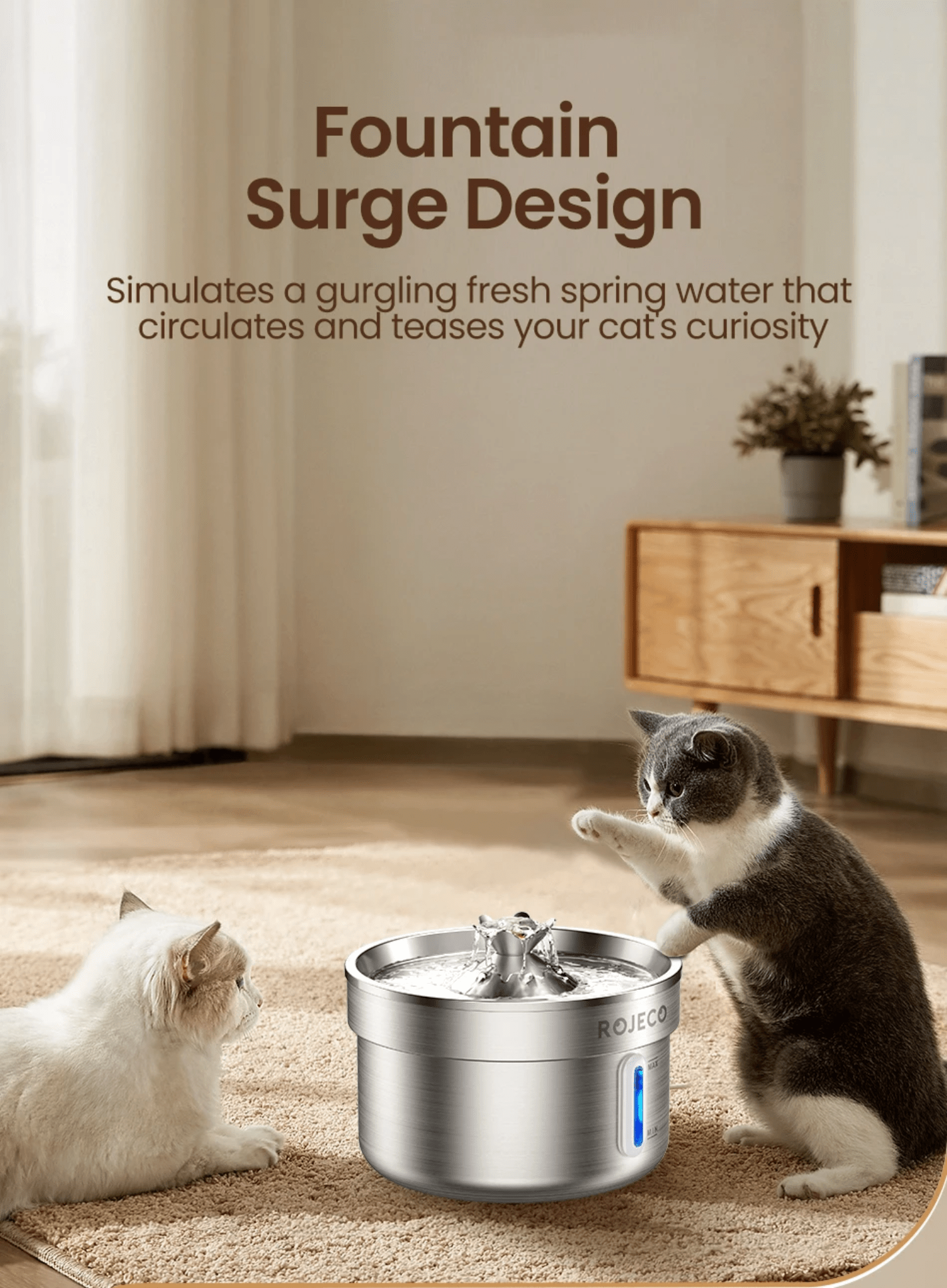 Stainless Steel Cat Water Fountain – Automatic Pet Water Dispenser 2L (Ultra Quiet, Filtered) for sale - High quality | Mufaal.com