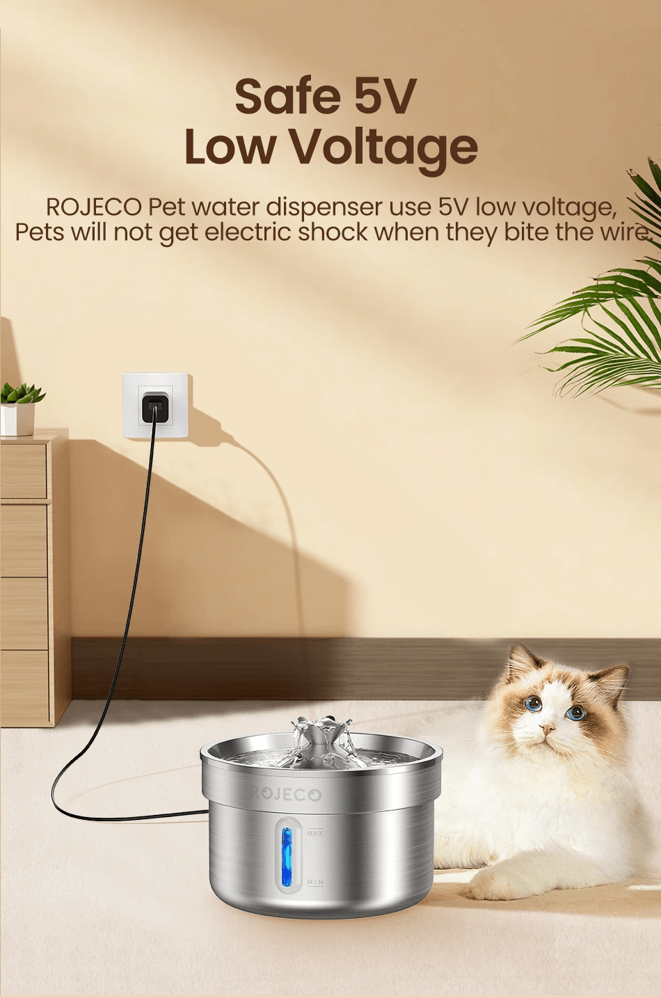 Stainless Steel Cat Water Fountain – Automatic Pet Water Dispenser 2L (Ultra Quiet, Filtered) for sale - High quality | Mufaal.com