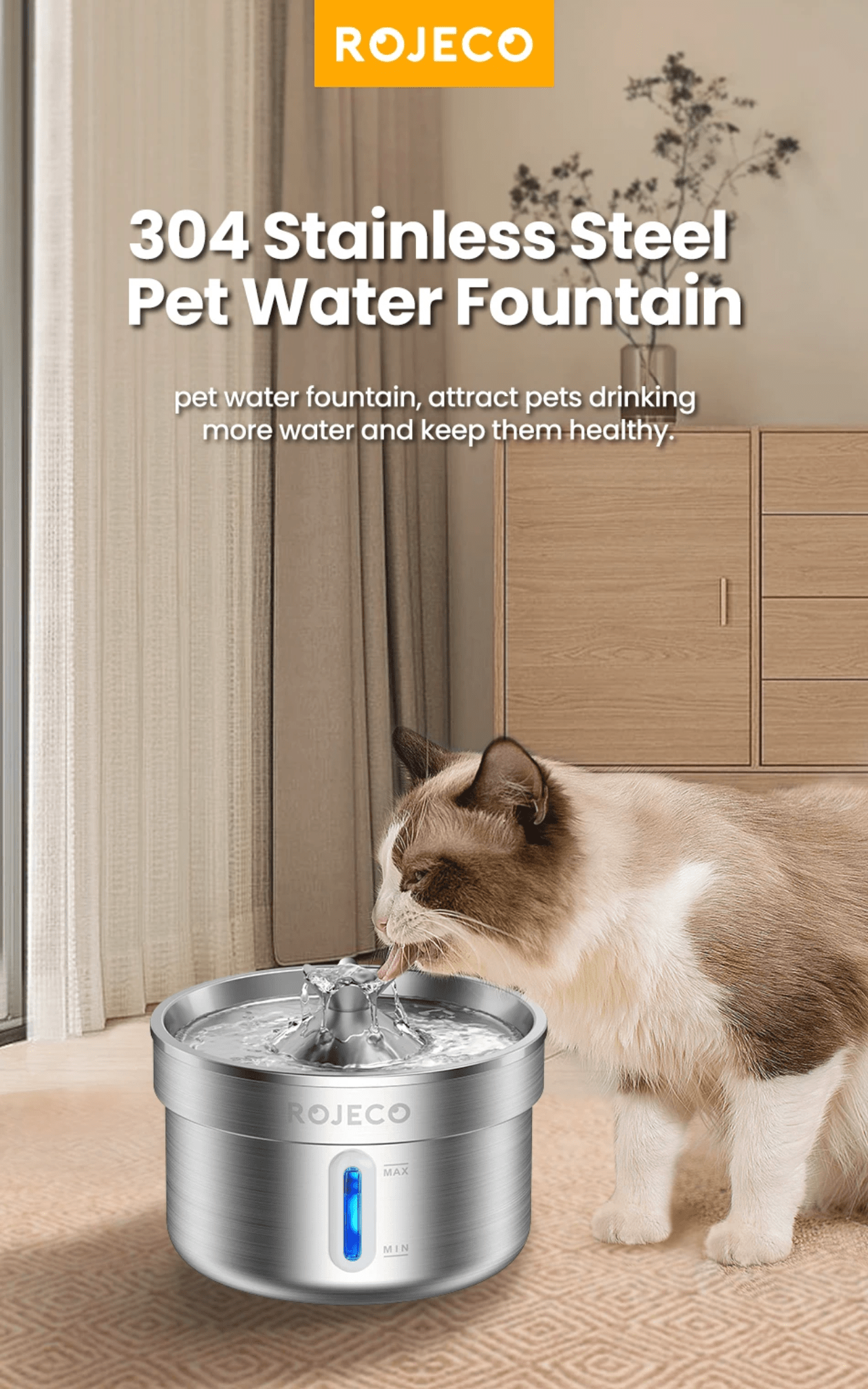 Stainless Steel Cat Water Fountain – Automatic Pet Water Dispenser 2L (Ultra Quiet, Filtered) for sale - High quality | Mufaal.com