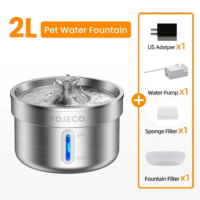 Stainless Steel Cat Water Fountain – Automatic Pet Water Dispenser 2L (Ultra Quiet, Filtered) for sale - High quality | Mufaal.com