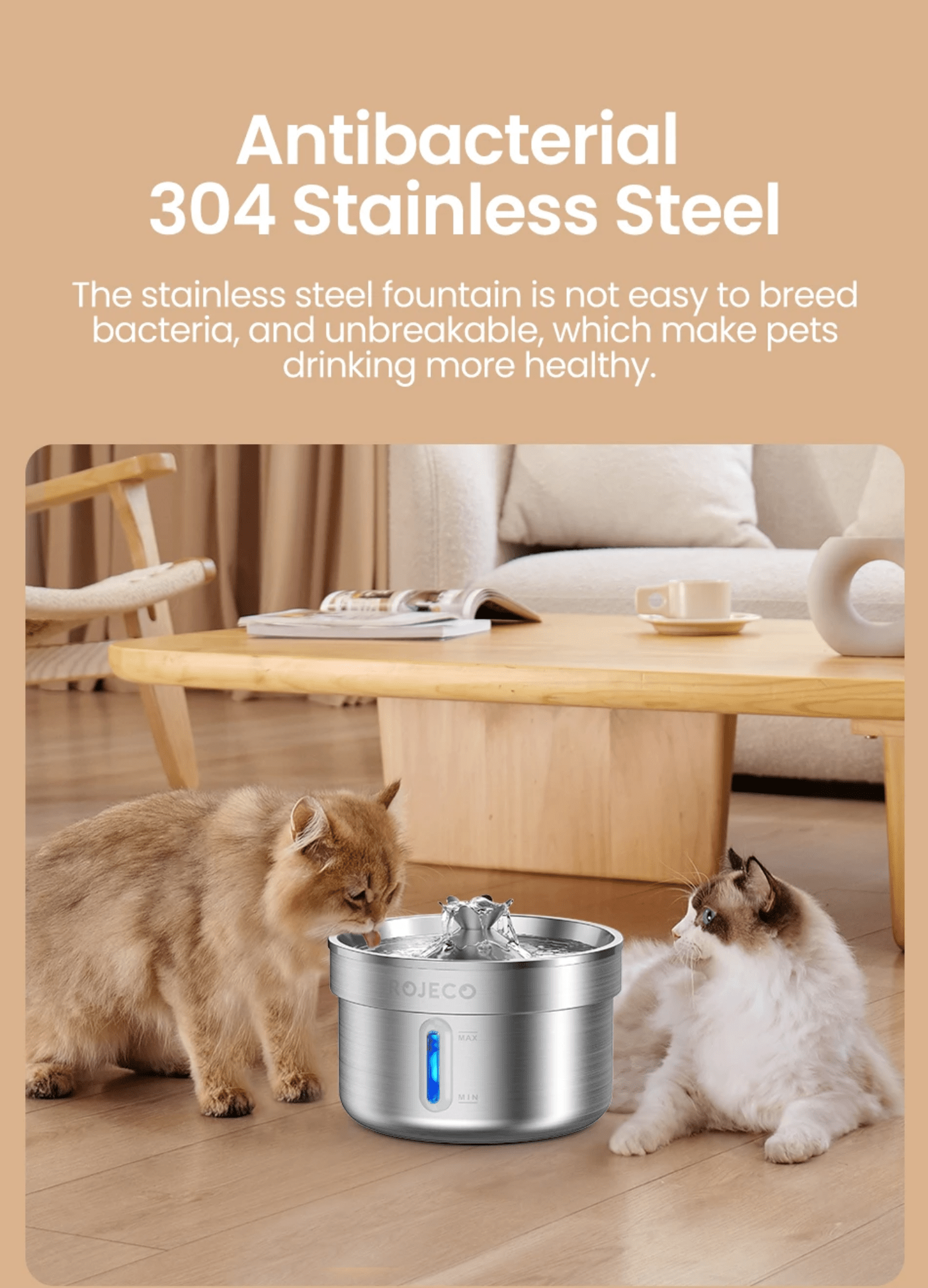 Stainless Steel Cat Water Fountain – Automatic Pet Water Dispenser 2L (Ultra Quiet, Filtered) for sale - High quality | Mufaal.com