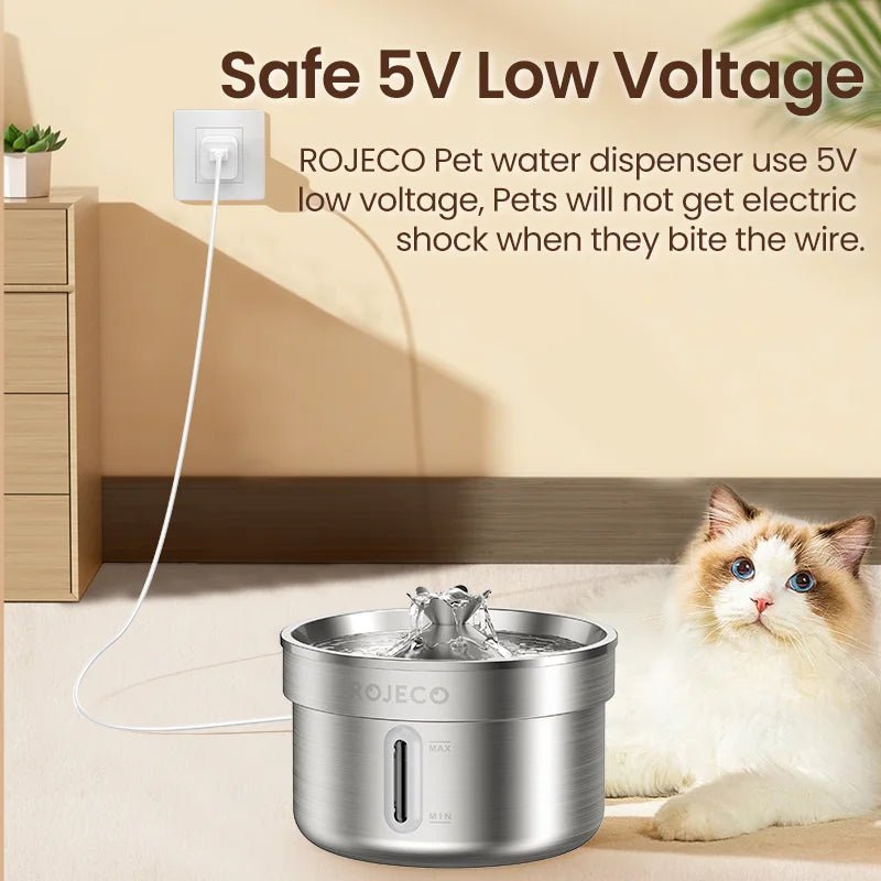 Stainless Steel Cat Water Fountain – Automatic Pet Water Dispenser 2L (Ultra Quiet, Filtered) for sale - High quality | Mufaal.com