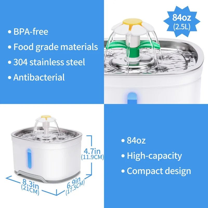 Stainless Steel Cat Water Fountain with LED – Ultra Quiet Automatic Pet Fountain with 360° Flow & Filtration System for sale - High quality | Mufaal.com