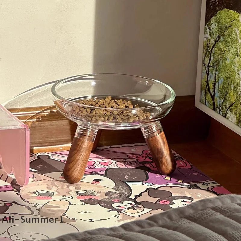 Transparent elevated cat bowl by Mufaal.com, ergonomic anti-spill feeder designed for healthy digestion.